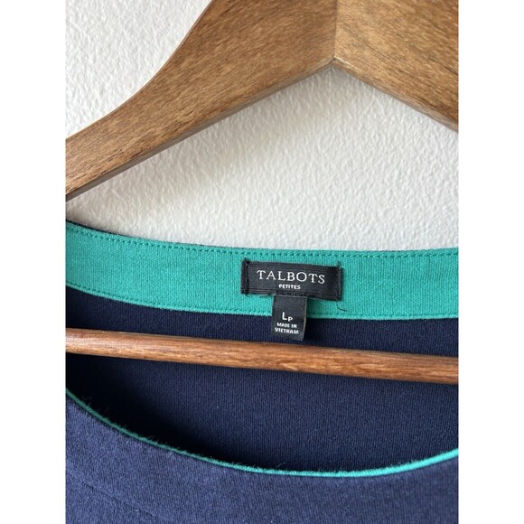 Talbots Dress Petite Large Navy Pleated Cuff Ruffle Gold Buttons Career Preppy - Picture 7 of 13